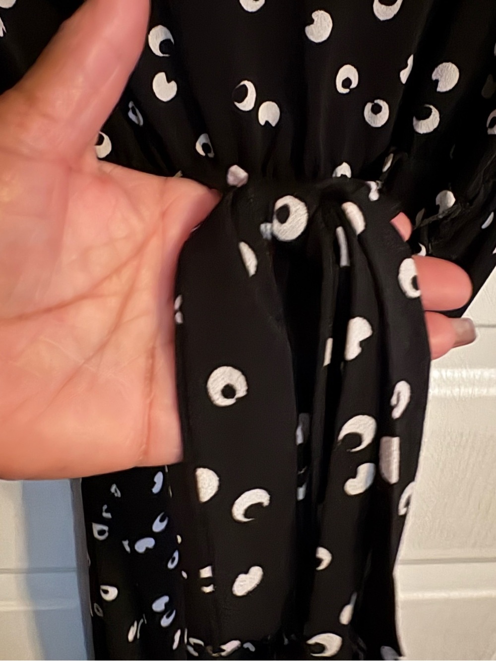 Adrienne Vittadini Black Printed Long-Sleeve Tie-Waist Dress XL - Picture 7 of 7